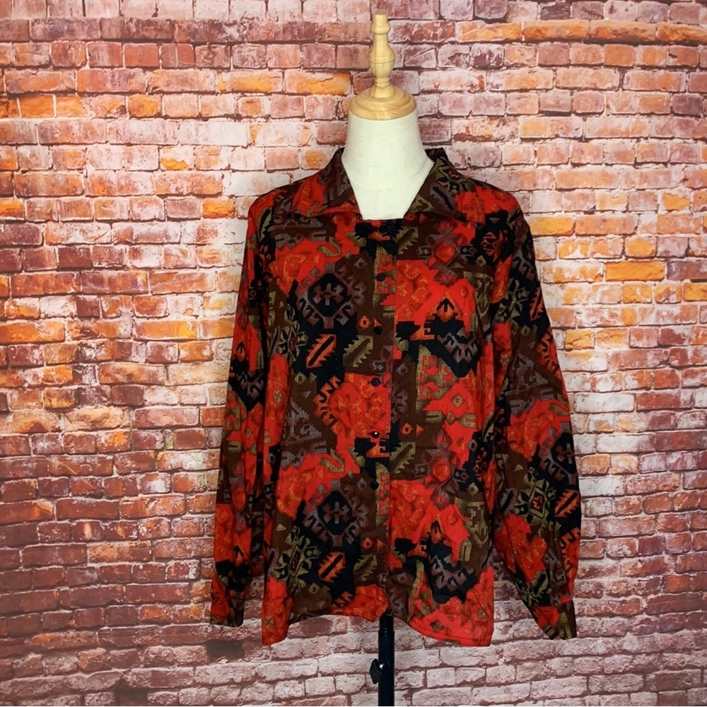 Vintage Jaeger London Colorful Button Down Wool Blouse